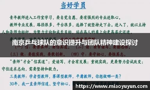 南京乒乓球队的意识提升与团队精神建设探讨